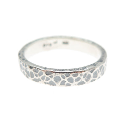 NOY LI 925 Sterling Silver Vintage Israel Hammered Oxidized Band Ring Size 7.25