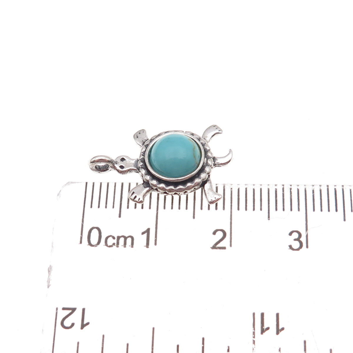 925 Sterling Silver Vintage Real Turquoise Turtle Good Luck Charm Pendant