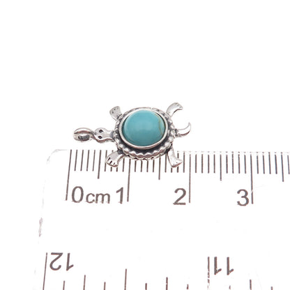 925 Sterling Silver Vintage Real Turquoise Turtle Good Luck Charm Pendant