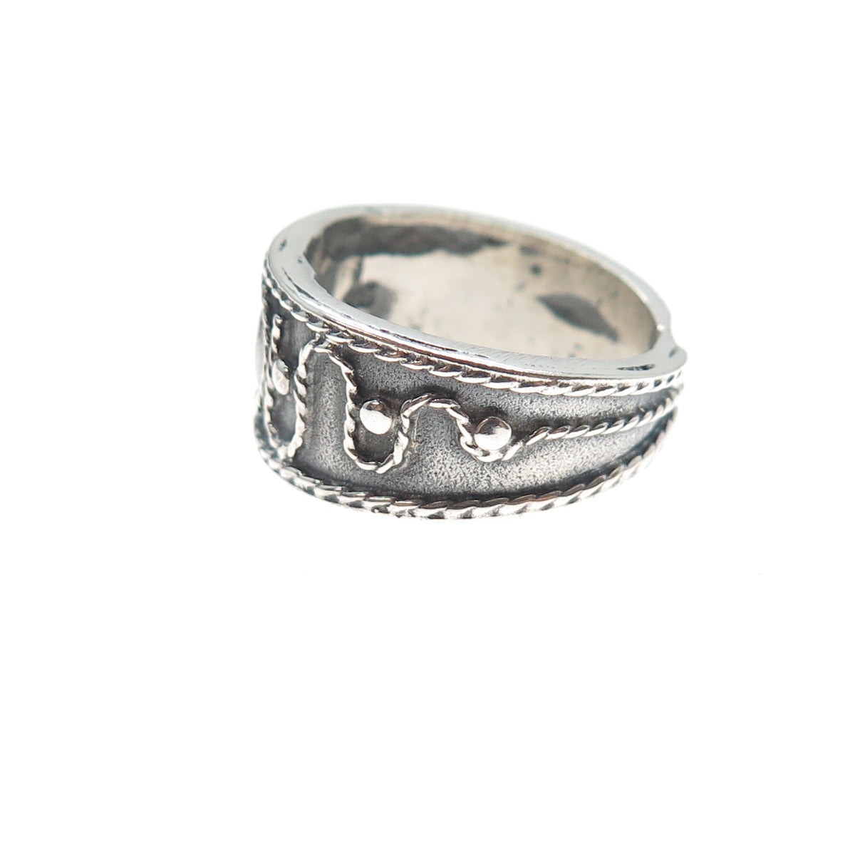 925 Sterling Silver Vintage Modernist Swirl Oxidized Ring Size 6.75