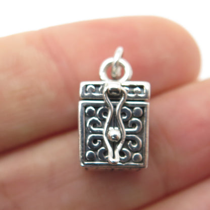 925 Sterling Silver Vintage Cross Pill Box Locket Charm Pendant