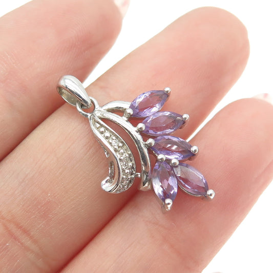 925 Sterling Silver Real Amethyst Gemstone & C Z Pendant