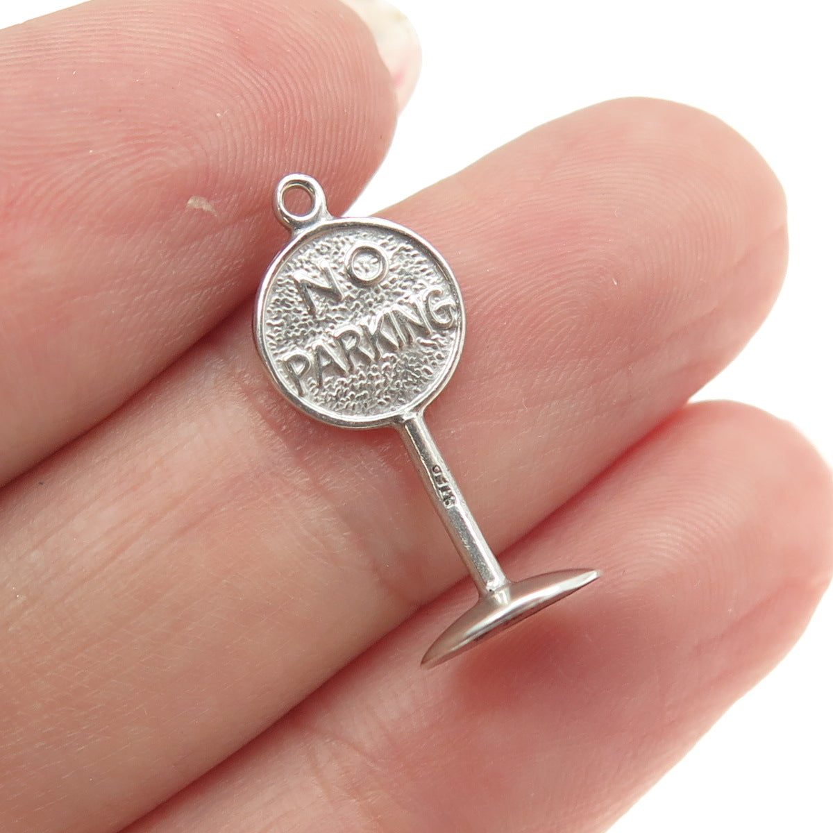 925 Sterling Silver Vintage "No Parking" Traffic Sign 3D Pendant