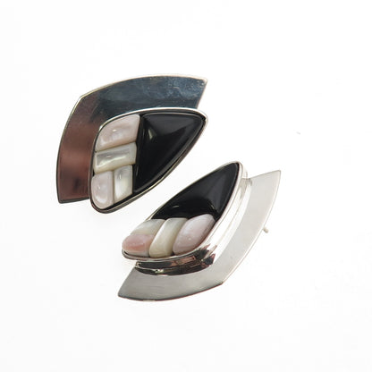 Jay King Desert Rose 925 Sterling Vintage Real Black Onyx MOP Modernist Earrings