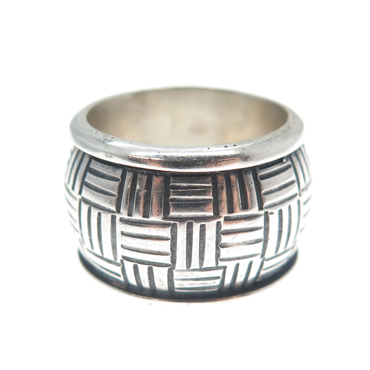 925 Sterling Silver Vintage Cigar Oxidized Wide Band Ring Size 6