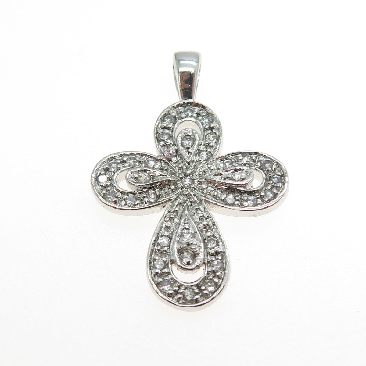 925 Sterling Silver Round-Cut C Z Cross Pendant