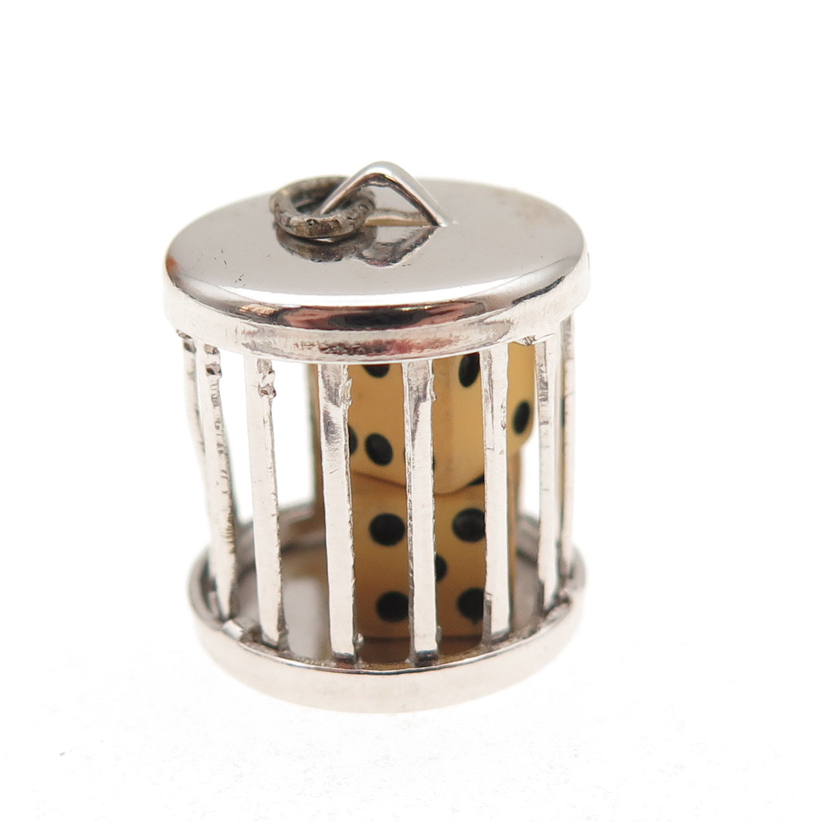 925 Sterling Silver Antique Art Deco Dice Cage Good Luck 3D Charm Pendant