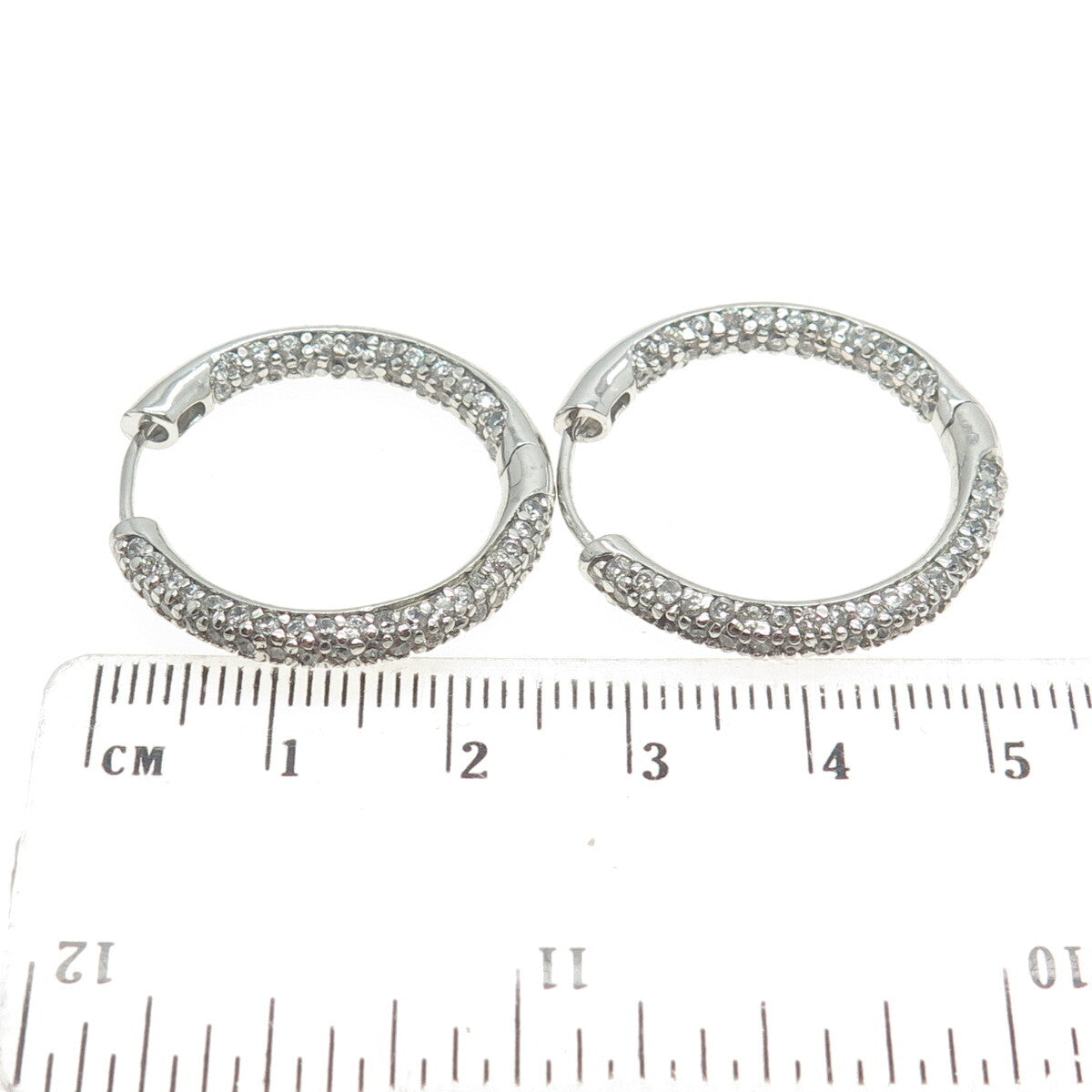 925 Sterling Silver Round-Cut In & Out C Z Sparkle Hoop Earrings