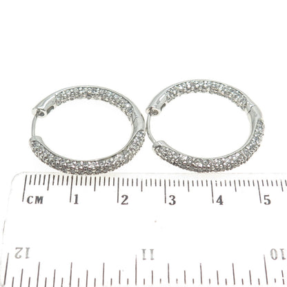 925 Sterling Silver Round-Cut In & Out C Z Sparkle Hoop Earrings