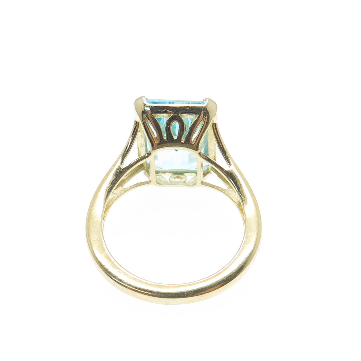 DSMK 925 Sterling Silver Gold Plated Real Blue Topaz Gemstone Ring Size 7