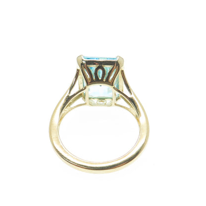 DSMK 925 Sterling Silver Gold Plated Real Blue Topaz Gemstone Ring Size 7