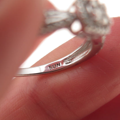 Sun 925 Sterling Silver Real Round-Cut Diamond Engagement Ring Size 7