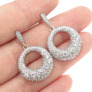 925 Sterling Silver Round-Cut C Z Crescent Dangling Earrings