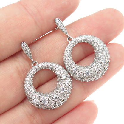 925 Sterling Silver Round-Cut C Z Crescent Dangling Earrings