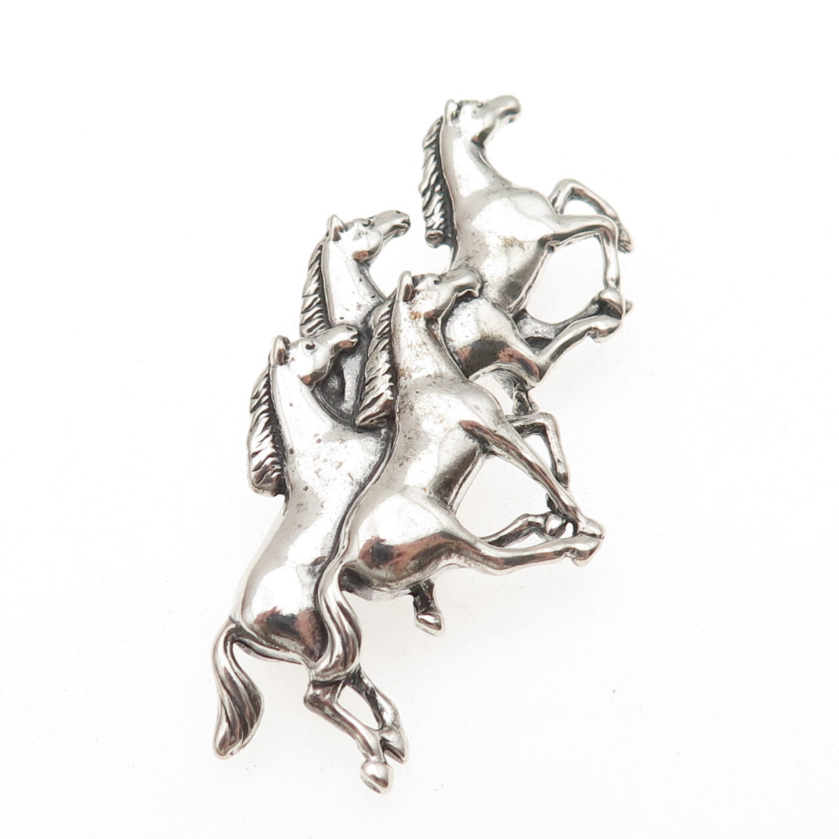 SHUBE 925 Sterling Silver Vintage Wild Horses Oxidized Pin Brooch