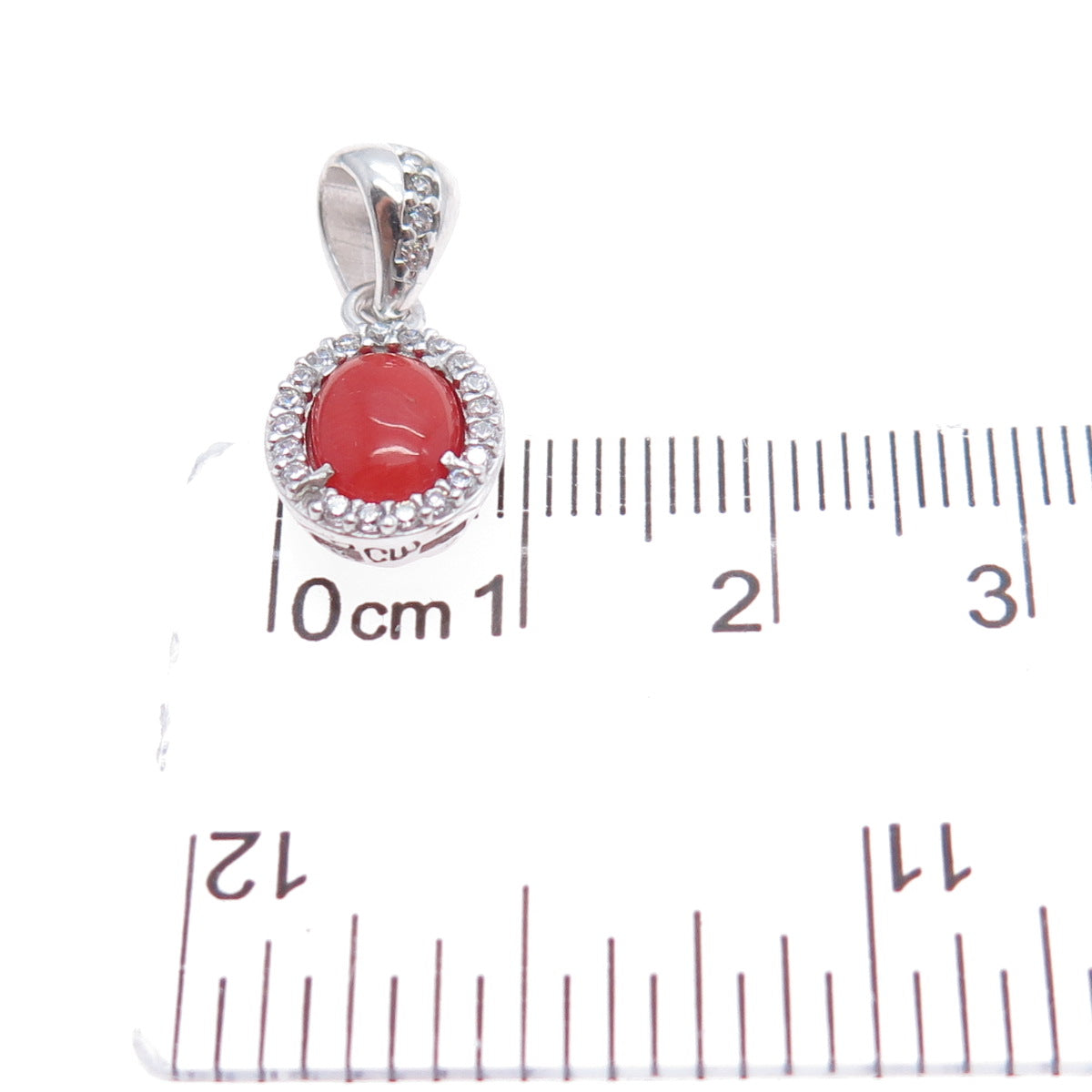 925 Sterling Silver Real Coral & C Z Minimalist Charm Pendant