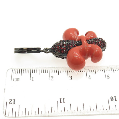 925 Sterling Silver Black Rhodium Enamel Real Red Sapphire Fleur de Lis Pendant