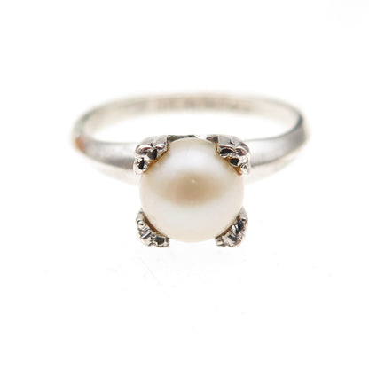 Clark & Coombs 925 Sterling Silver Antique Art Deco Real Pearl Ring Size 5.25