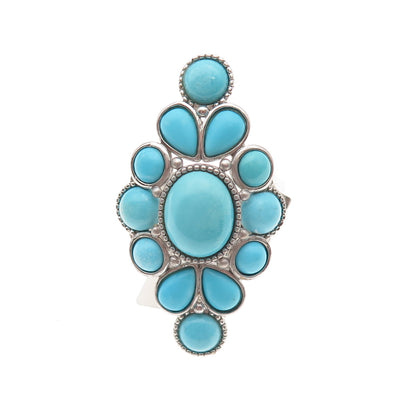 925 Sterling Silver Real Sleeping Beauty Turquoise Floral Ring Size 8