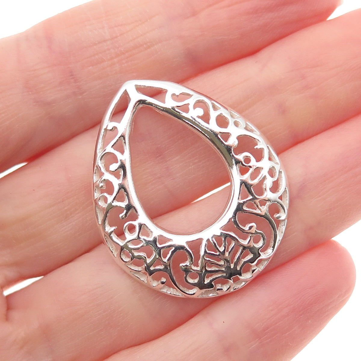 925 Sterling Silver Vintage Ornate Teardrop Slide Charm Pendant