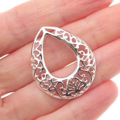 925 Sterling Silver Vintage Ornate Teardrop Slide Charm Pendant