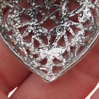 Morning Sun 925 Sterling Silver Vintage Ornate Heart Oxidized Charm Pendant