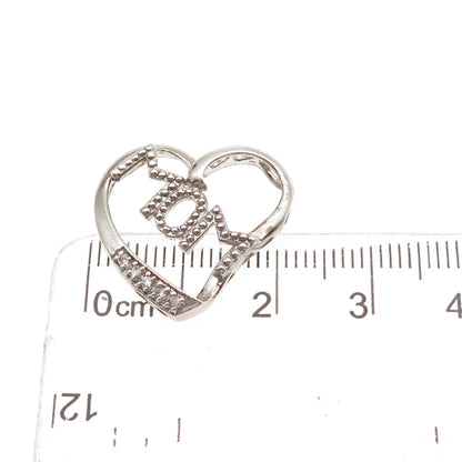 925 Sterling Silver Real Round-Cut Diamond Mom Heart Mini Slide Charm Pendant