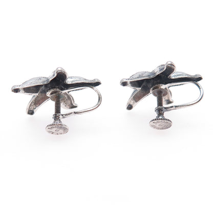 BEAU 925 Sterling Silver Antique Art Deco Starfish Oxidized Screw Back Earrings