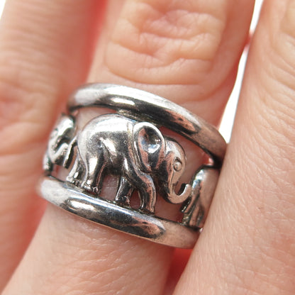 925 Sterling Silver Vintage Elephant Oxidized Ring Size 6.25