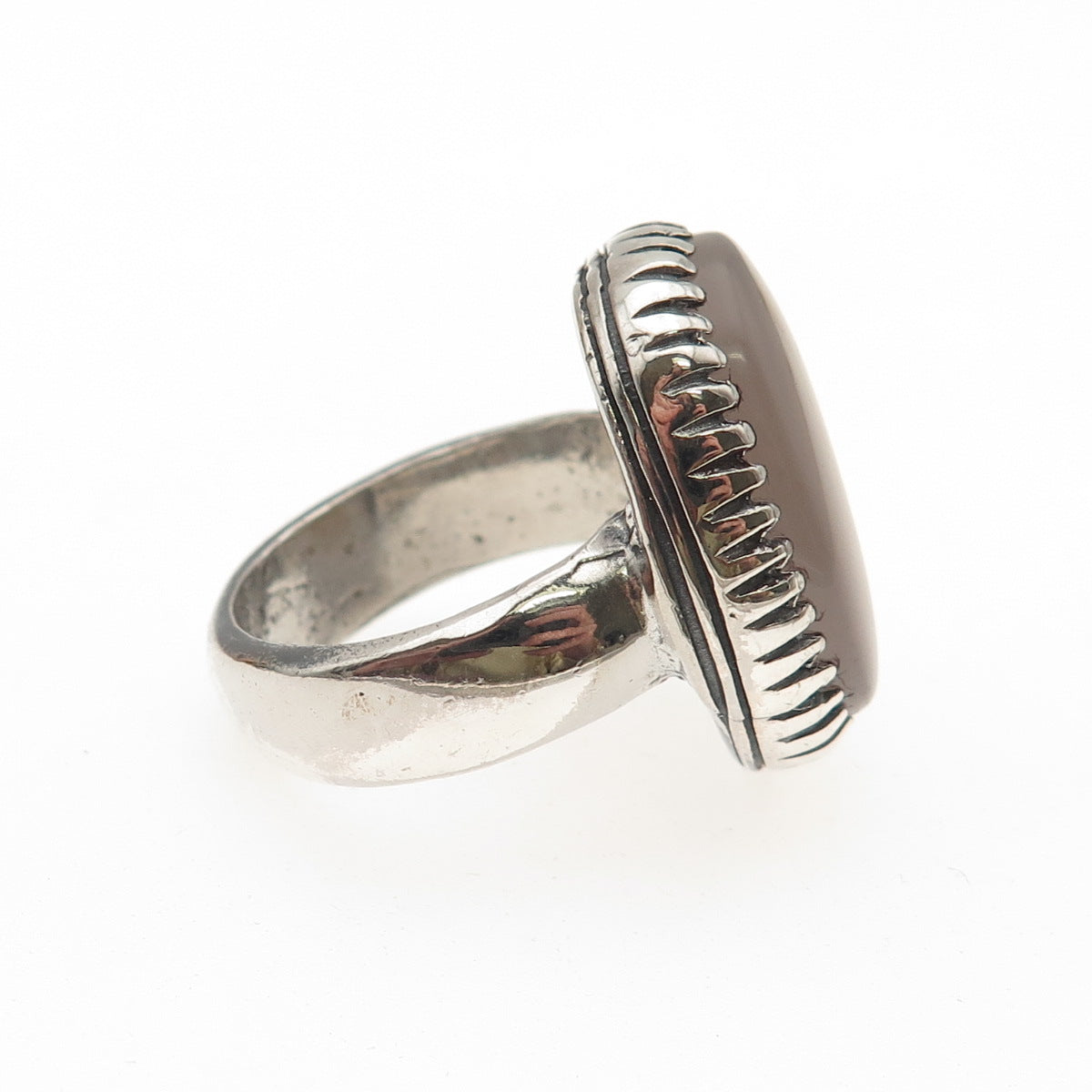 925 Sterling Silver Antique Art Deco Real Agate Oxidized Ring Size 8.75