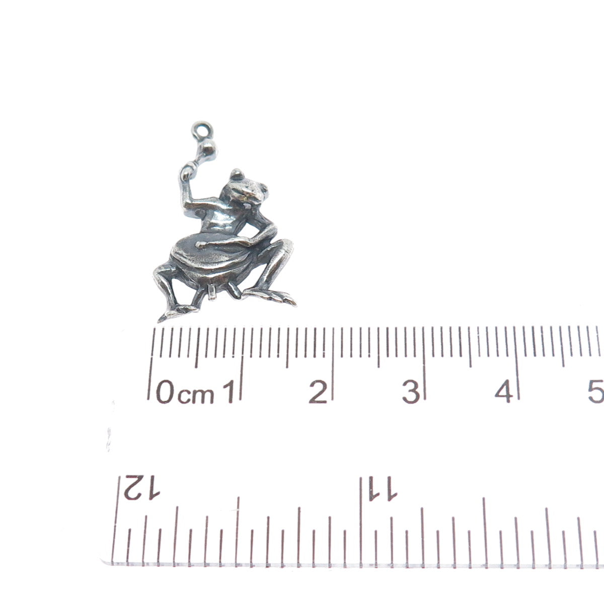 925 Sterling Silver Vintage Frog & Drum Oxidized Charm Pendant
