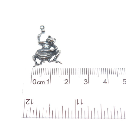 925 Sterling Silver Vintage Frog & Drum Oxidized Charm Pendant