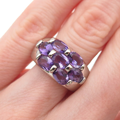 925 Sterling Silver Real Oval-Cut Amethyst Cluster Ring Size 6.25