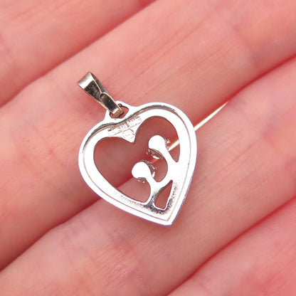 Marvel 925 Sterling Silver Vintage Rhinestone Mom & Child Heart Charm Pendant
