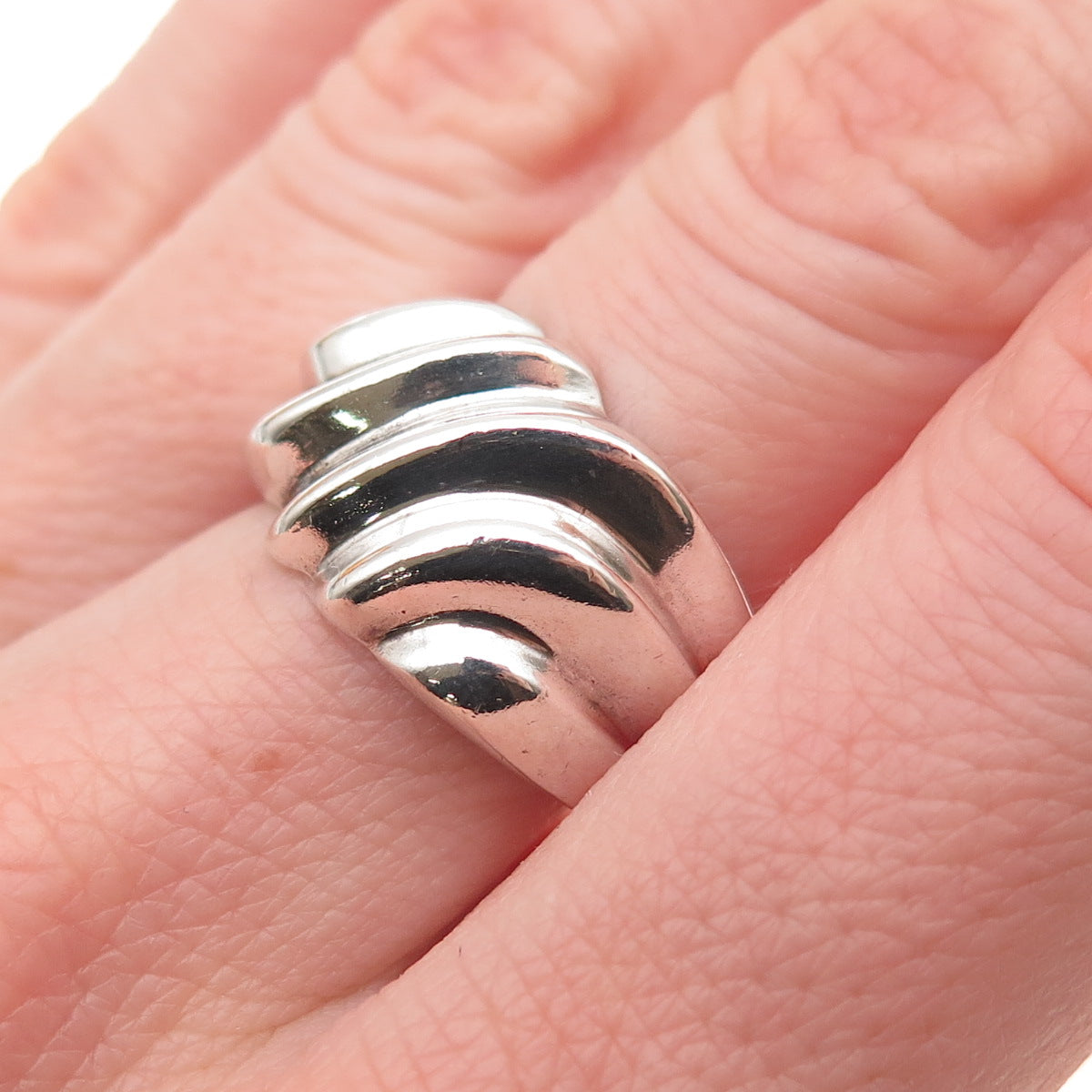 Chapal Zenray 925 Sterling Silver Vintage Modernist Ribbed Ring Size 7.25