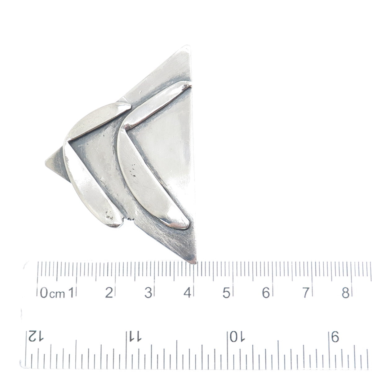 925 Sterling Silver Vintage Modernist Triangle Oxidized Pin Brooch