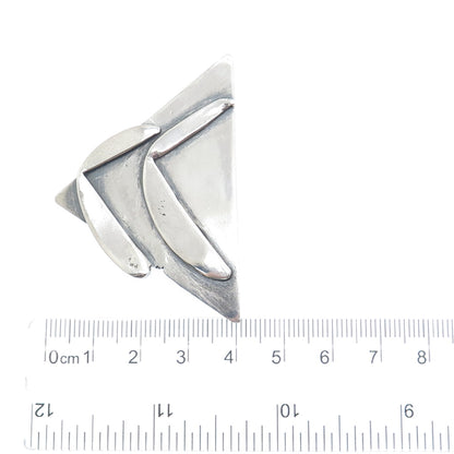 925 Sterling Silver Vintage Modernist Triangle Oxidized Pin Brooch