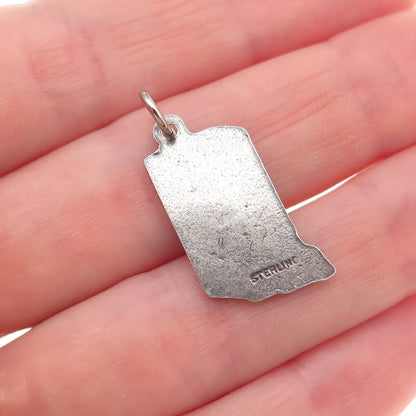 925 Sterling Silver Vintage Indiana State Map Oxidized Mini Charm Pendant
