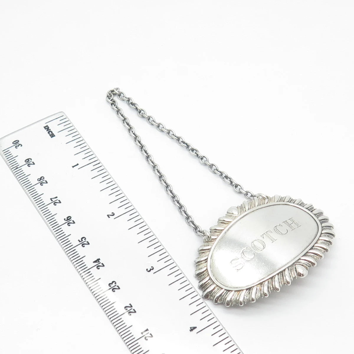 925 Sterling Silver Vintage "Scotch" Ornate Bottle Tag
