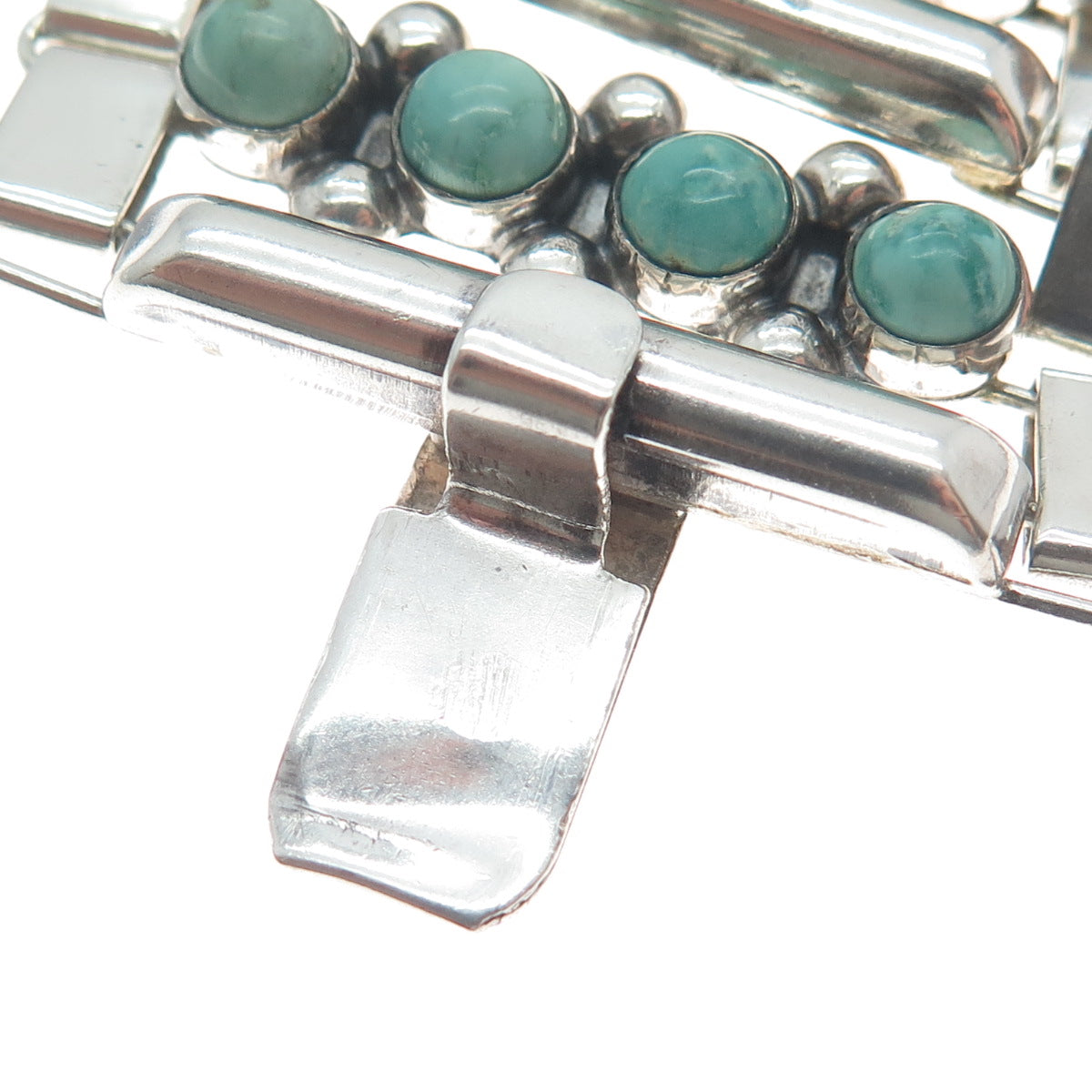 925 Sterling Vintage Mexico Royston Turquoise Snake Eye Heavy Bracelet 7.5"