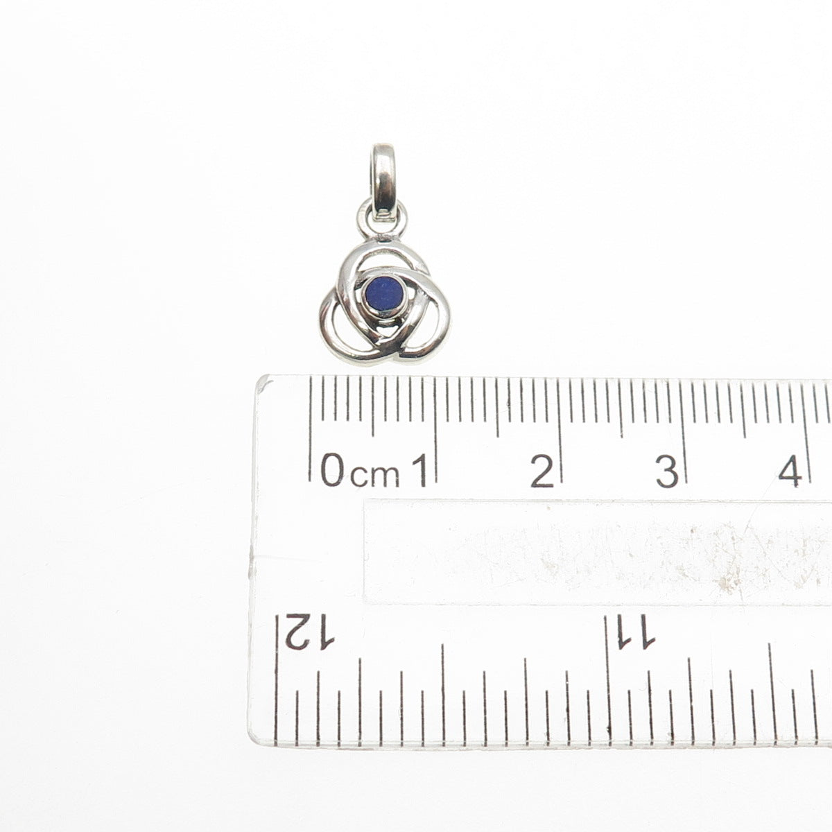 FRANKLIN MINT Sterling Vintage 1998 Real Lapis Celtic Trinity Knot Mini Pendant