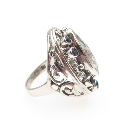 NICKY BUTLER Sterling Vintage Real Aquamarine Blue Topaz & Amethyst Ring Size 7