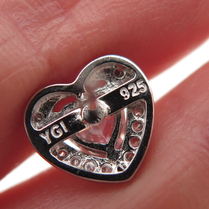 925 Sterling Silver Heart & Round-Cut C Z Stud Earrings