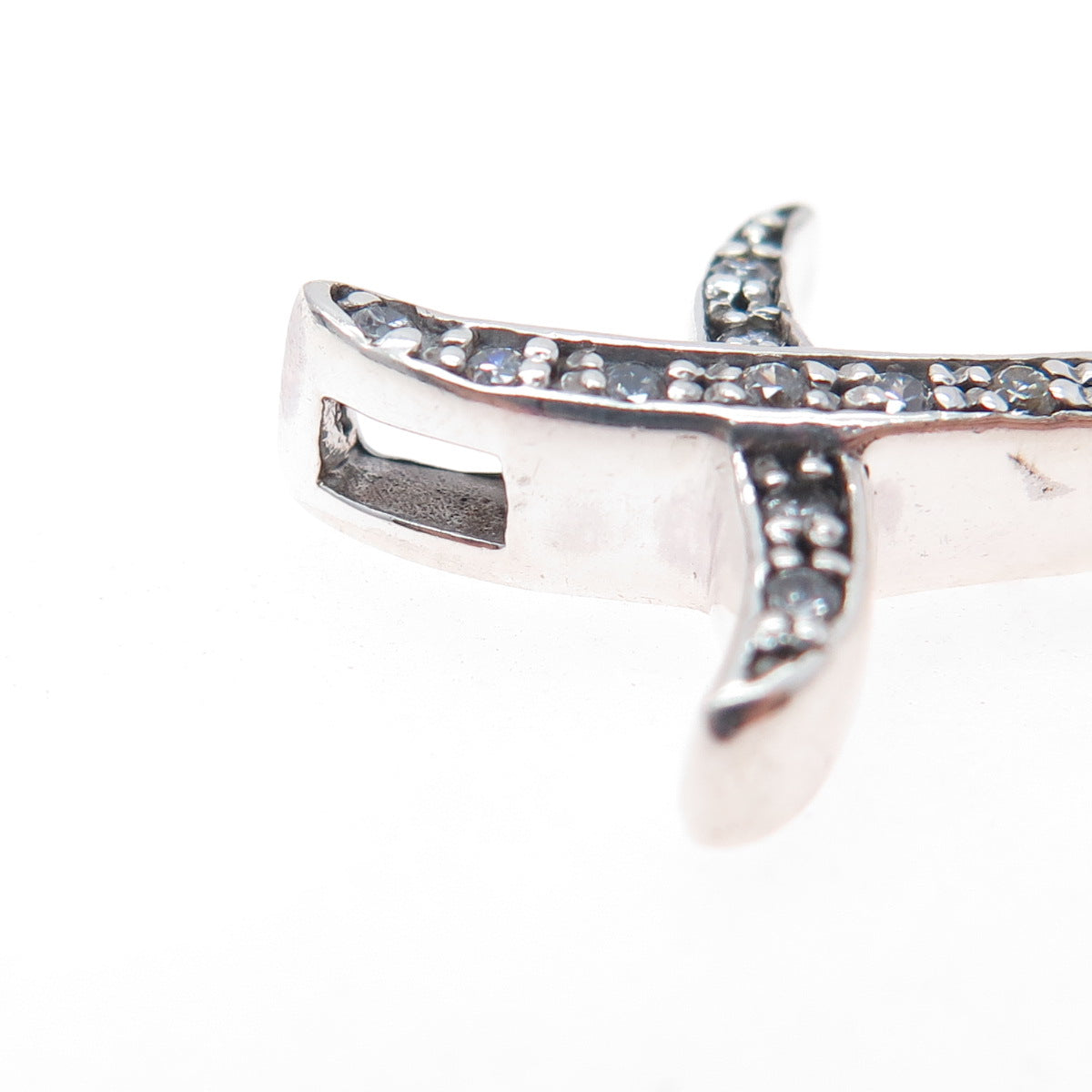 925 Sterling Silver Round-Cut C Z Cross Sword Slide Pendant