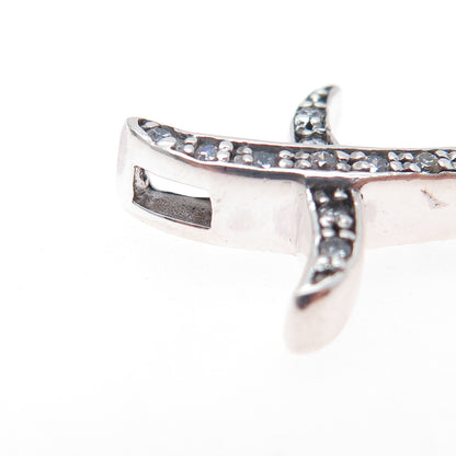 925 Sterling Silver Round-Cut C Z Cross Sword Slide Pendant