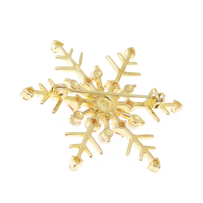 925 Sterling Silver Gold Plated Real Pearl & Pink C Z Snowflake Pin Brooch