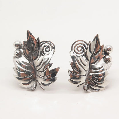 925 Sterling Silver Vintage Mexico Grape Leaf Screw Back Earrings