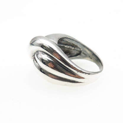 925 Sterling Silver Vintage Modernist Crisscross Oxidized Ring Size 8.25