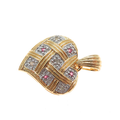DBJ DEE BERKLE 925 Sterling Silver Gold Plated Real Diamond & Ruby Heart Pendant