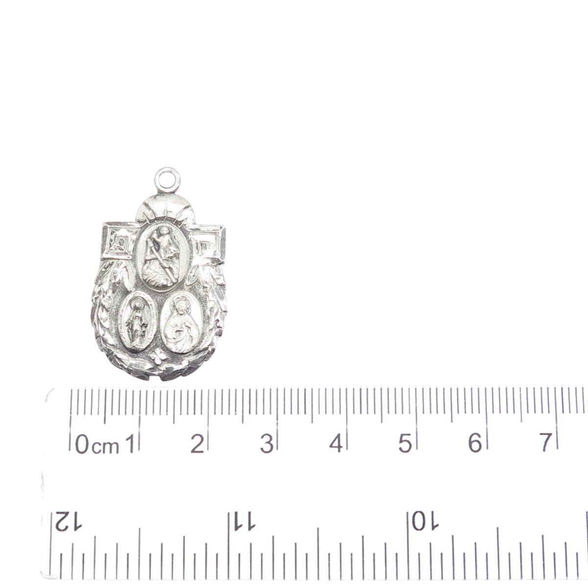 925 Sterling Silver Antique St. Mary St. Christopher & Jesus Medal Charm Pendant